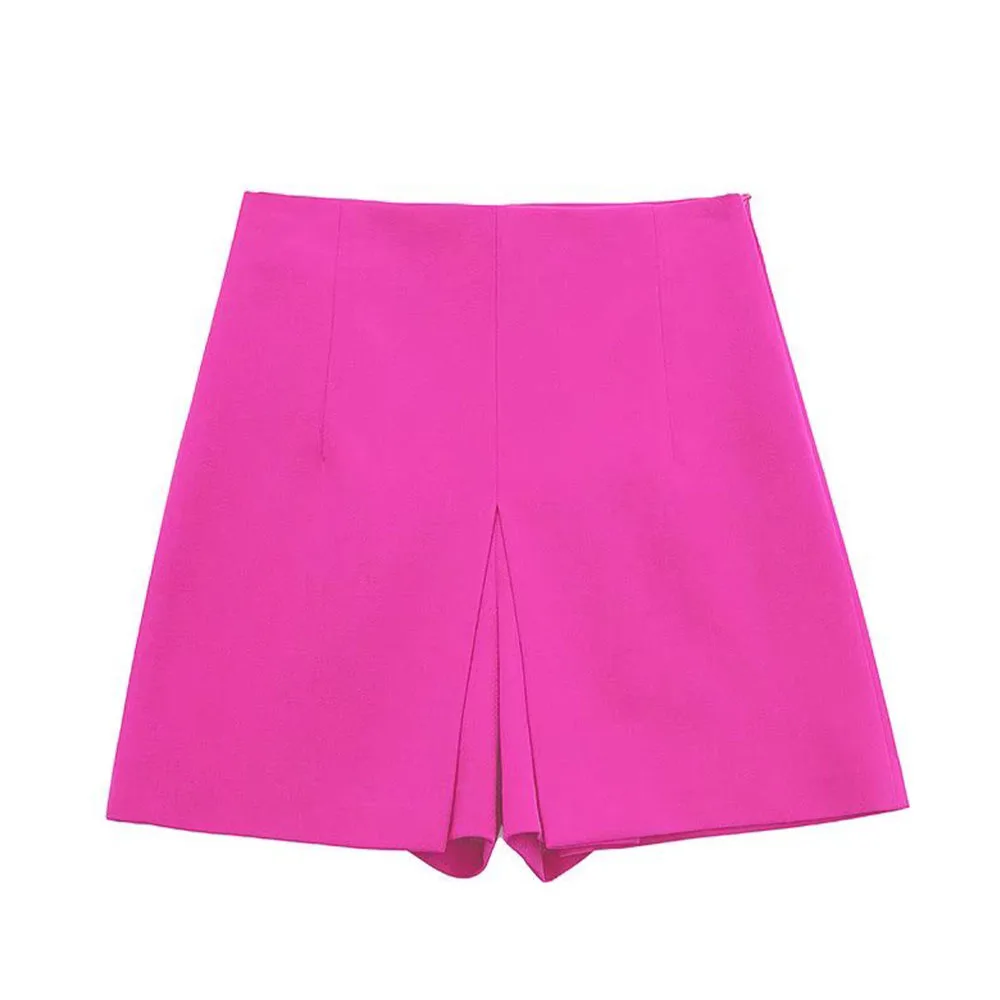 

Одежда URMASZAFemale, новые модные повседневные короткие брюки, широкие шорты с высокой талией, женские летние шорты с молнией сбоку фуксии