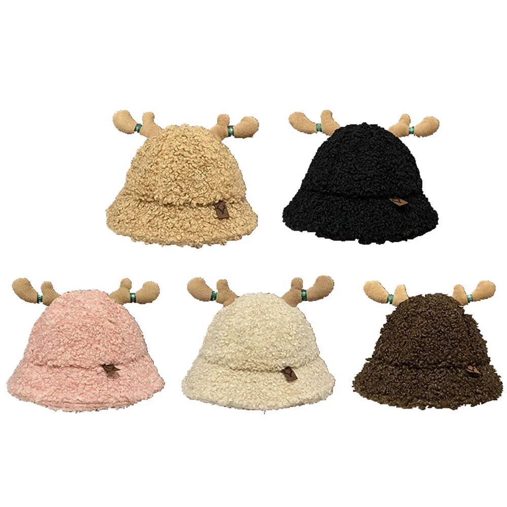 

Cartoon Deer Horn Fleece Beanies Women Girl Christmas Hat Cute Winter Warm Thickened Fisherman Hat Lady Cap