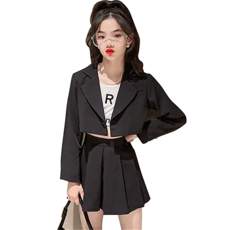 

Children Toddler Girls Long Sleeve Blazer Suit Coat Jacket+Pleated Skirt Outfits 2PCS Clothing Set 4 5 7 9 10 11 13 14Years Old
