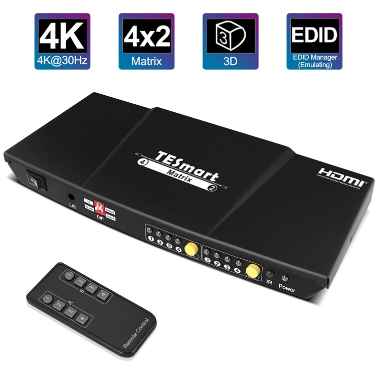 TESmart Matriz 4K HDMI 4x2 Matrix Switcher 4 input 2 output HDMI Switch Splitter 4x2 HDMI Matrix With IR S/PDIF