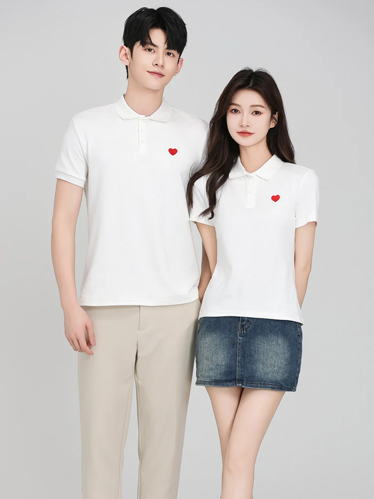2024 Couple look Summer Clothing Pure Cotton Short sleeve Advanced Sense Polo Shirt T-shirt Wedding Photo Registration White ...
