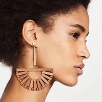new retro wooden long earring beach holiday fashion ethnic fan shaped personality earrings