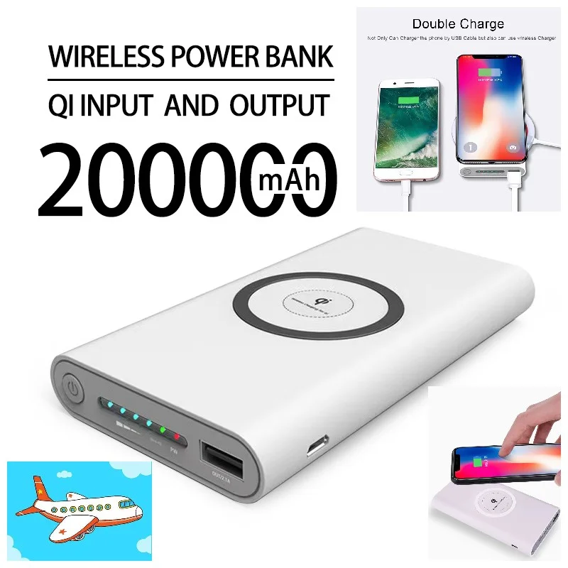 

200000mAh Wireless Power Bank Two-way Fast Charging Powerbank Portable Charger type-c External Battery for iPhone。Li-polymer
