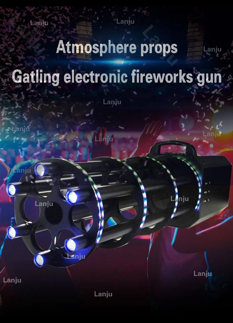 

LED 6-head electronic flower gun wedding DJ disco celebration colored paper bullet salute gun handheld Gatling atmosphere prop