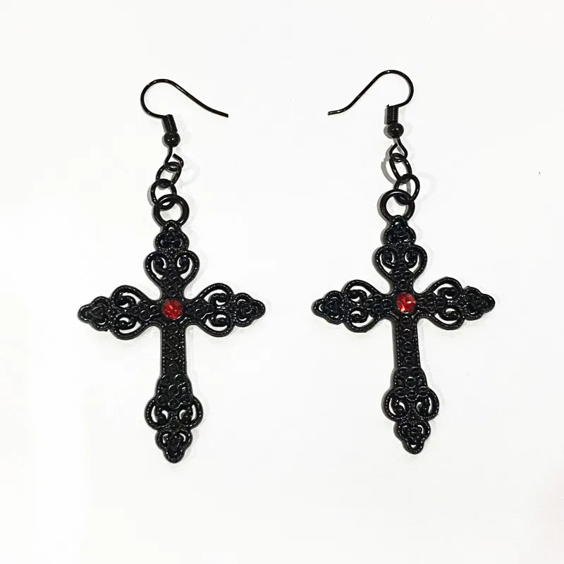 

New Products Hot Selling Fashion Trend Jewelry Black Hollow Cross Faith Jewelry Pendant Earring Jewelry