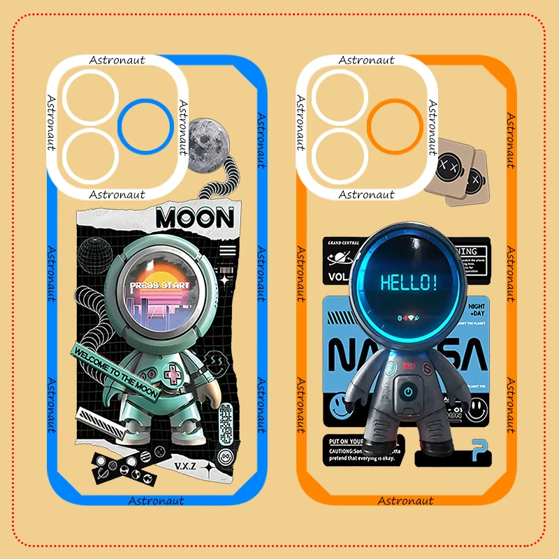 

Cartoon Astronaut Phone Case for iPhone 14 13 12 Pro Max Cover Transparent TPU for iPhone 11 Pro Max 7 8 Plus X XS XR SE2020 Bag