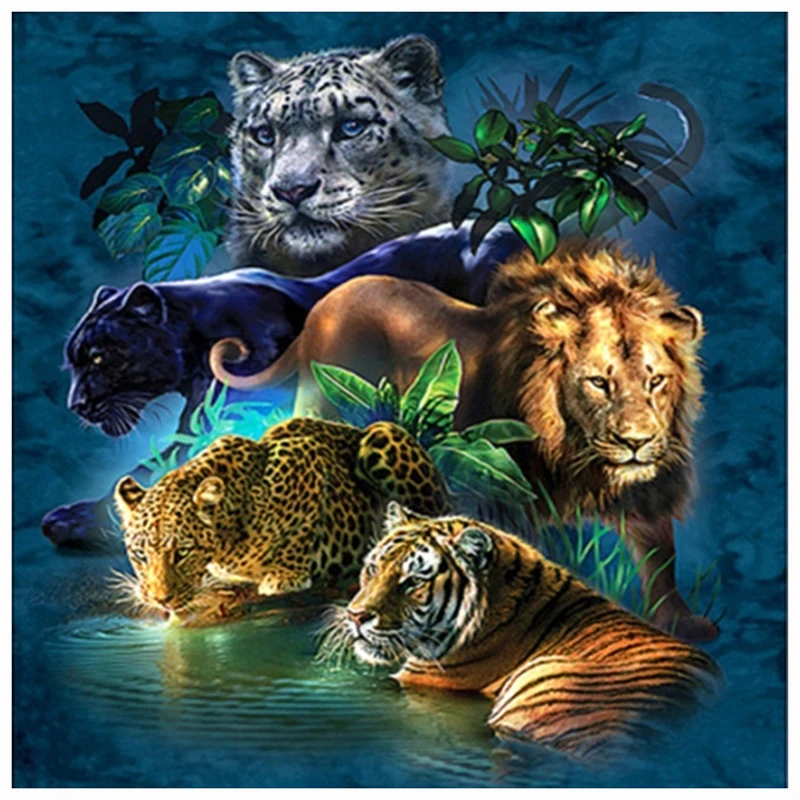 

New 5d Diamond Painting Kit Full Drill Tiger Lion Leopard Diy Diamond Painting Animals Diamond Cross Stitch Art Home Decor