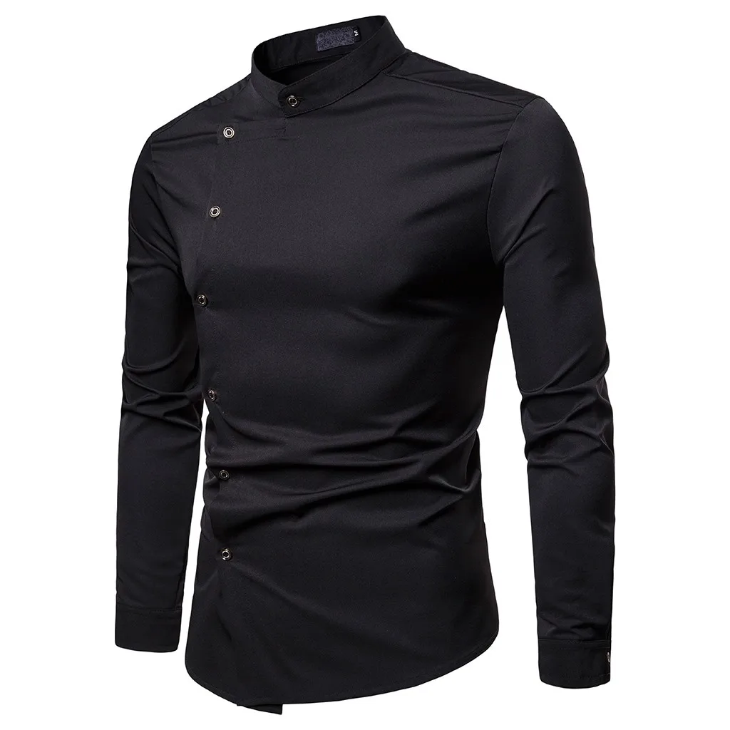 

Men's Long Sleeve Shirt Solid Color Button Causal Shirt Top Blouse Camisas De Hombre Geometric European American Style