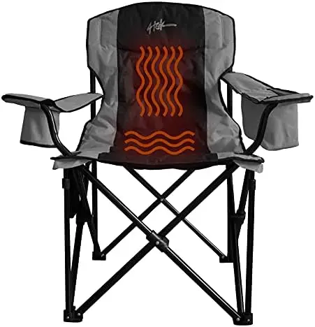 

- Heated Chair - Portable Chair Perfect for Outdoor Camping, Sports, Beach, Lawn and Picnics | Orange & Black | Large Seat -