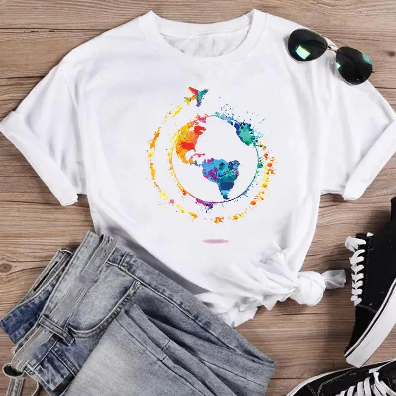 

Short Sleeve Women Watercolor Travel Vacation Fashion Cartoon Summer Shirt Print T-shirts Female Graphic T Top Tee T-Shirt