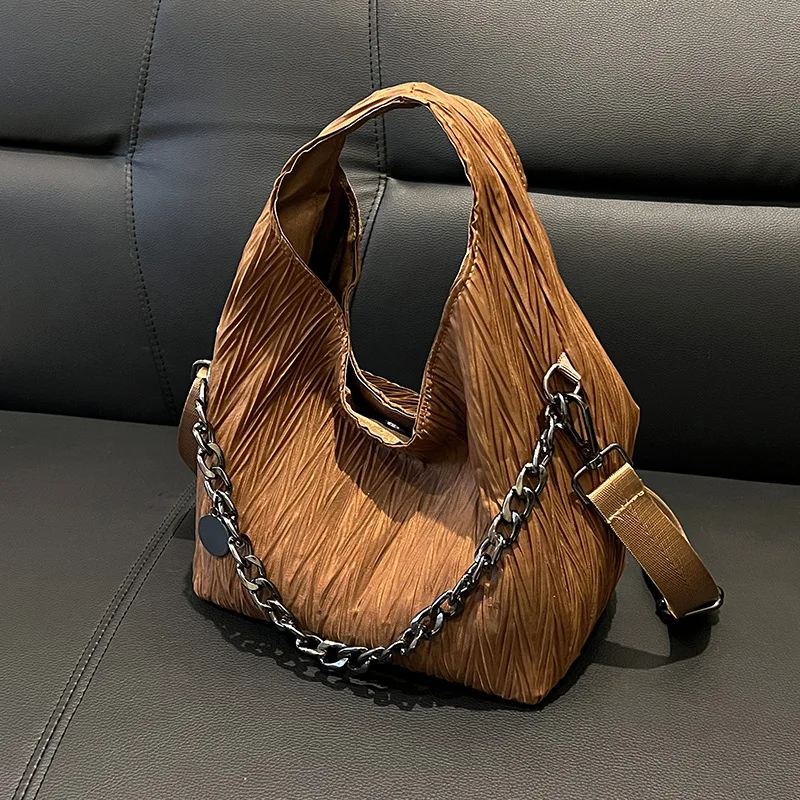 

Women Pleated Basket Tote Casual One-shoulder Crossbody Bag