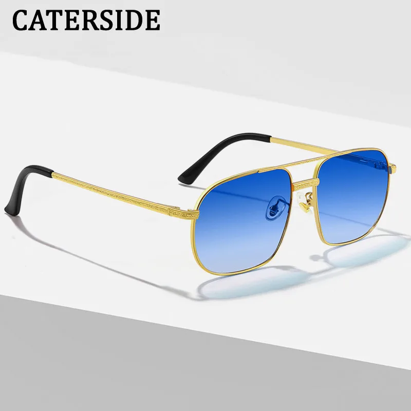 

New Polygon Driving Sunglasses Male 2023 Retro High Quality Metal Sun Glasses Women Blue Gradient Double Bridge Eyewear UV400