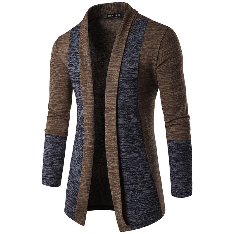 2022 Autumn and Winter European and American New Stitching Contrast Color Knitted Cardigan Men's Long-sleeved Casual Sweater