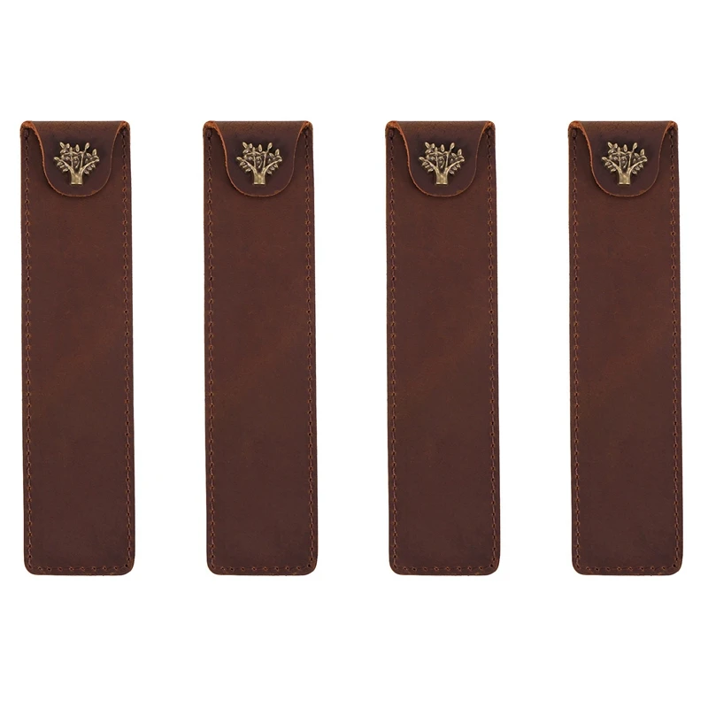 Bag Pen Case With Snap Button For Rollerball Fountain Ballpoint Pen-brown