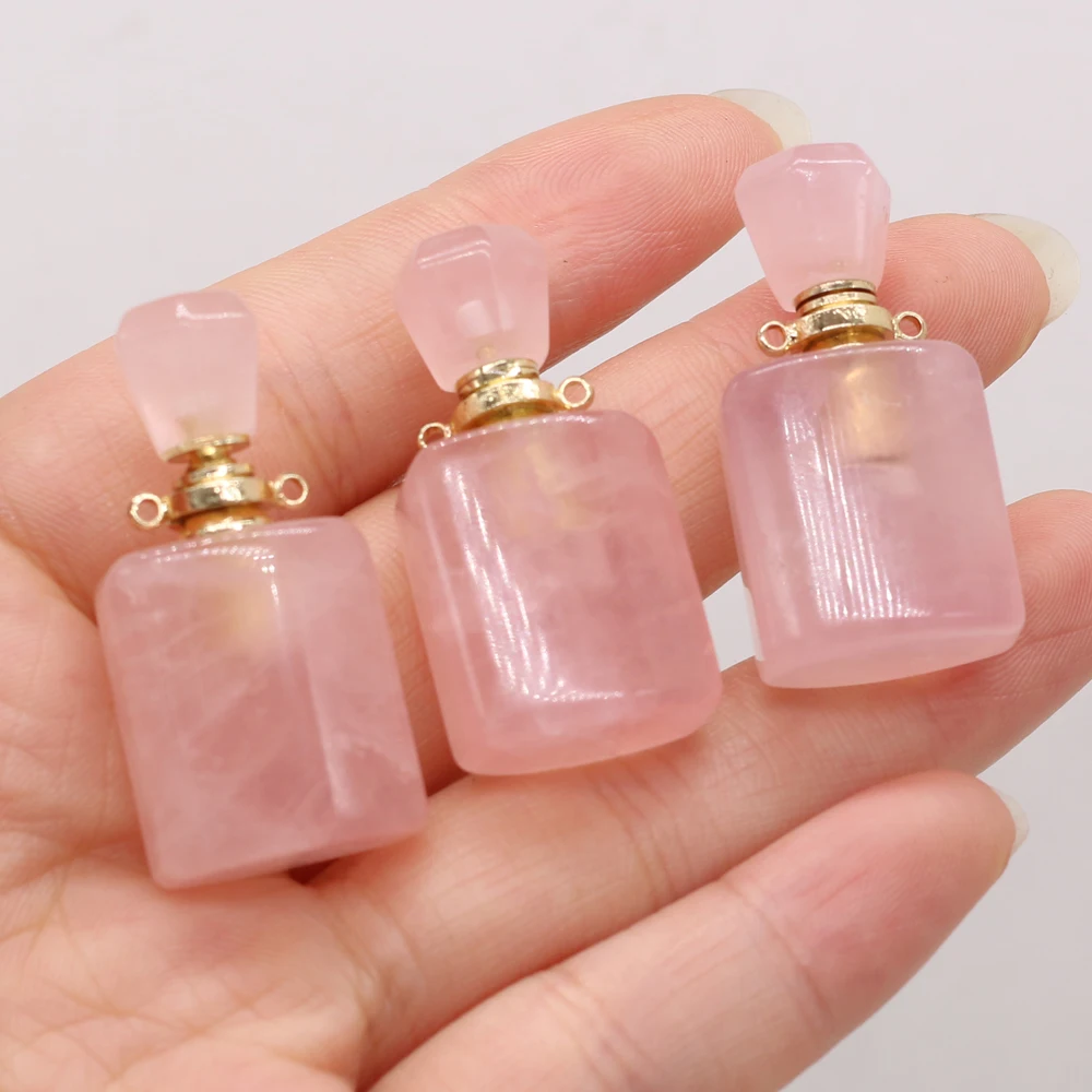 

Natural Stone Rose Quartz Perfume Bottle Rectangular Pendant Diffuser For Jewelry Making DIY Accessories Charm Gift Decor15x34mm