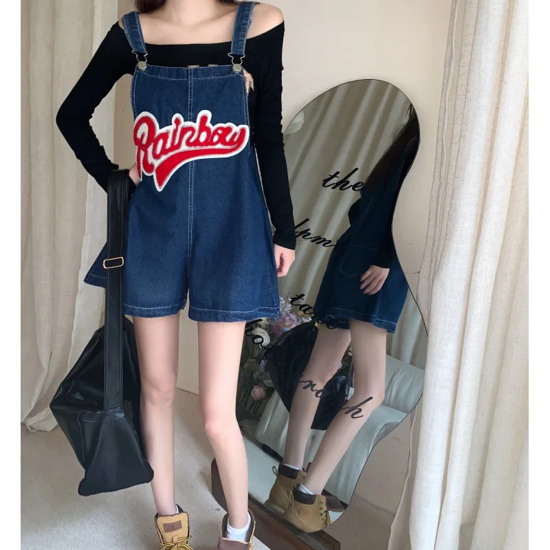 

Women's Classic Adjustable Strap Denim Shorts Overalls Korean Y2k Denim Jumpsuit Shorts Baggy Dungarees Distressed Jeans Ladies