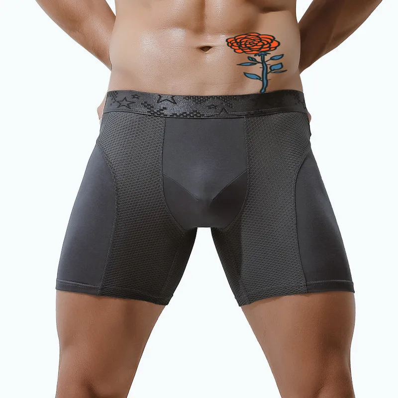 

Men's Underwear Lengthened Boxer Double Layer Inner Crotch Mesh Soft Breathable Boxer Shorts
