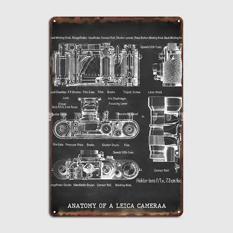 Анатомия Leica, металлический плакат с камерой, плакаты для клувечерние, таблички для гостиной, создание оловянного знака, плакат