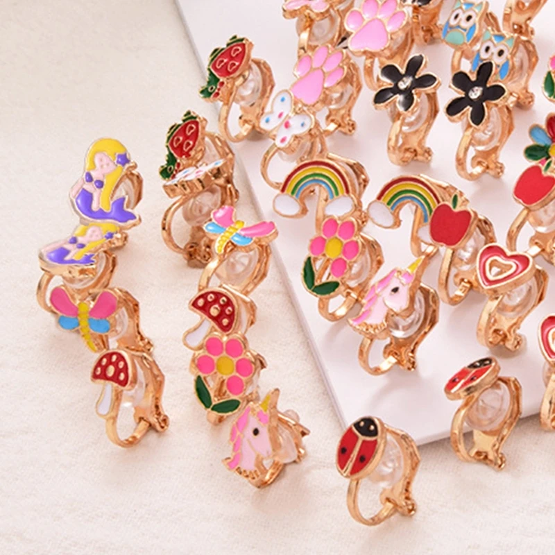 24Pairs/Set Girls Clip On Earrings Kids Cute Flower Earring Princess Dress Up Earring Cuff Party Jewellery Gifts Dropshipping