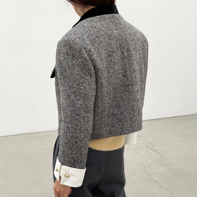 Модная женская куртка с воротником-стойкой пальто контрастных цветов длинными