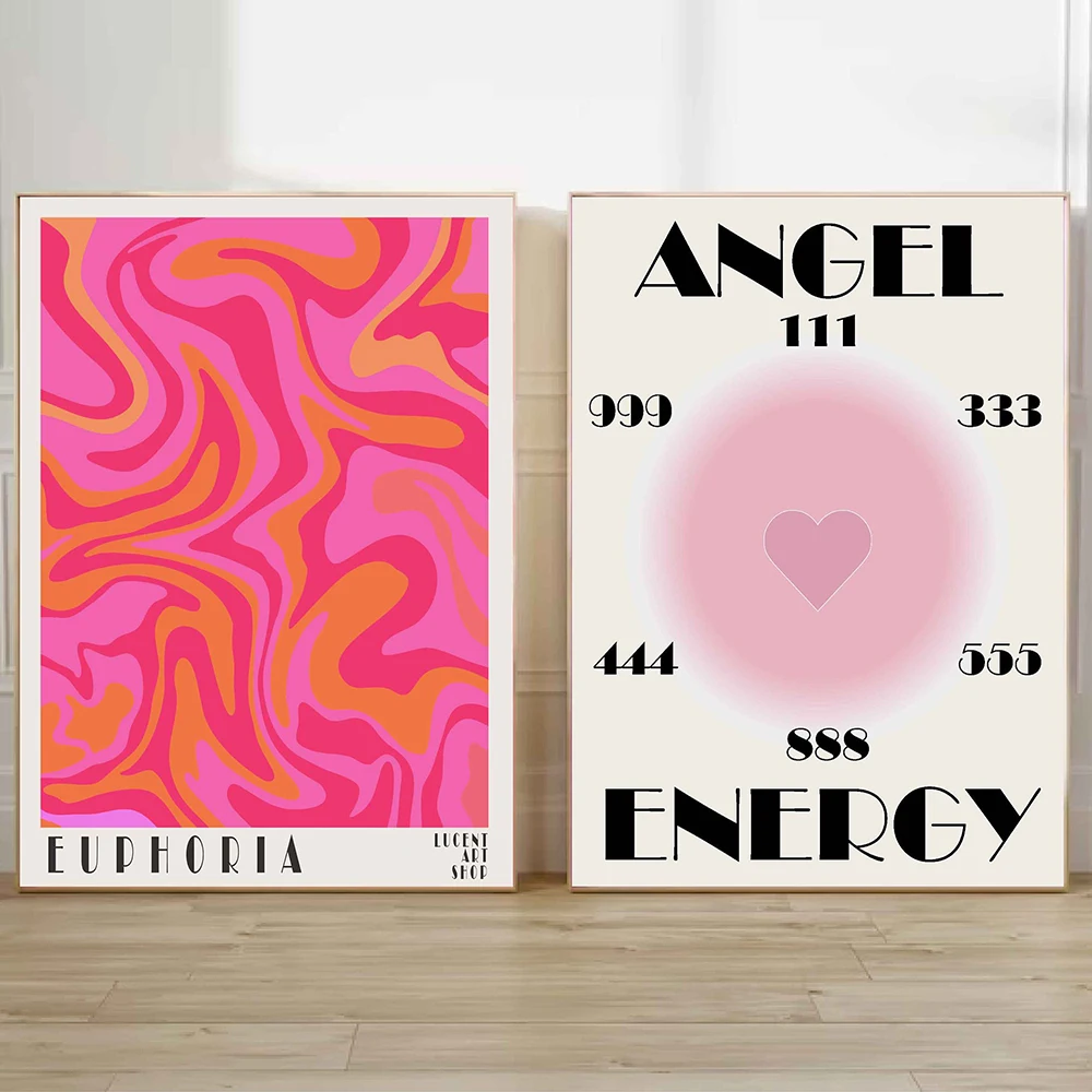 

70's Retro Wavy Colorful Gradient Psychedelic Angel Energy Number Aura Wall Art Canvas Painting Posters Nordic Prints Room Decor