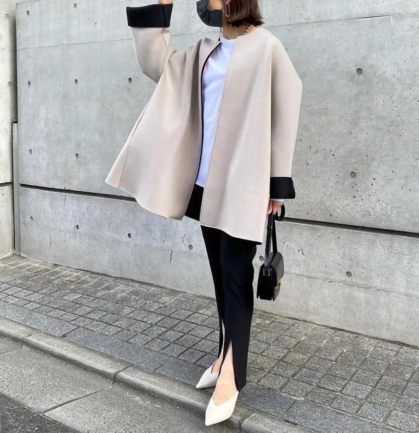 

Spring 2023 New Lotte ins Hot Selling Loose and Slim Solid Color Thickened Composite Coat Women's Top Trend