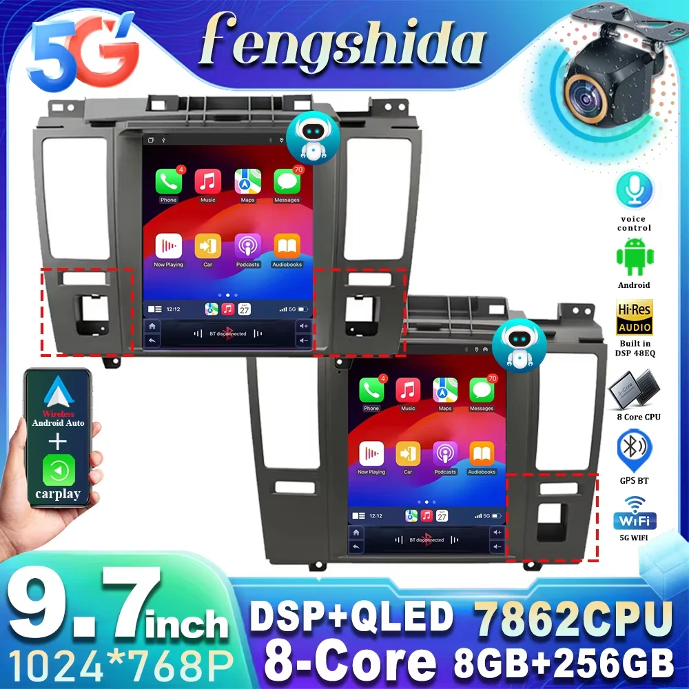 9 7-дюймовый Android 14 для Nissan Tiida Versa 2004-2013 Tesla Style 7862CPU Автомобильный авто беспроводной