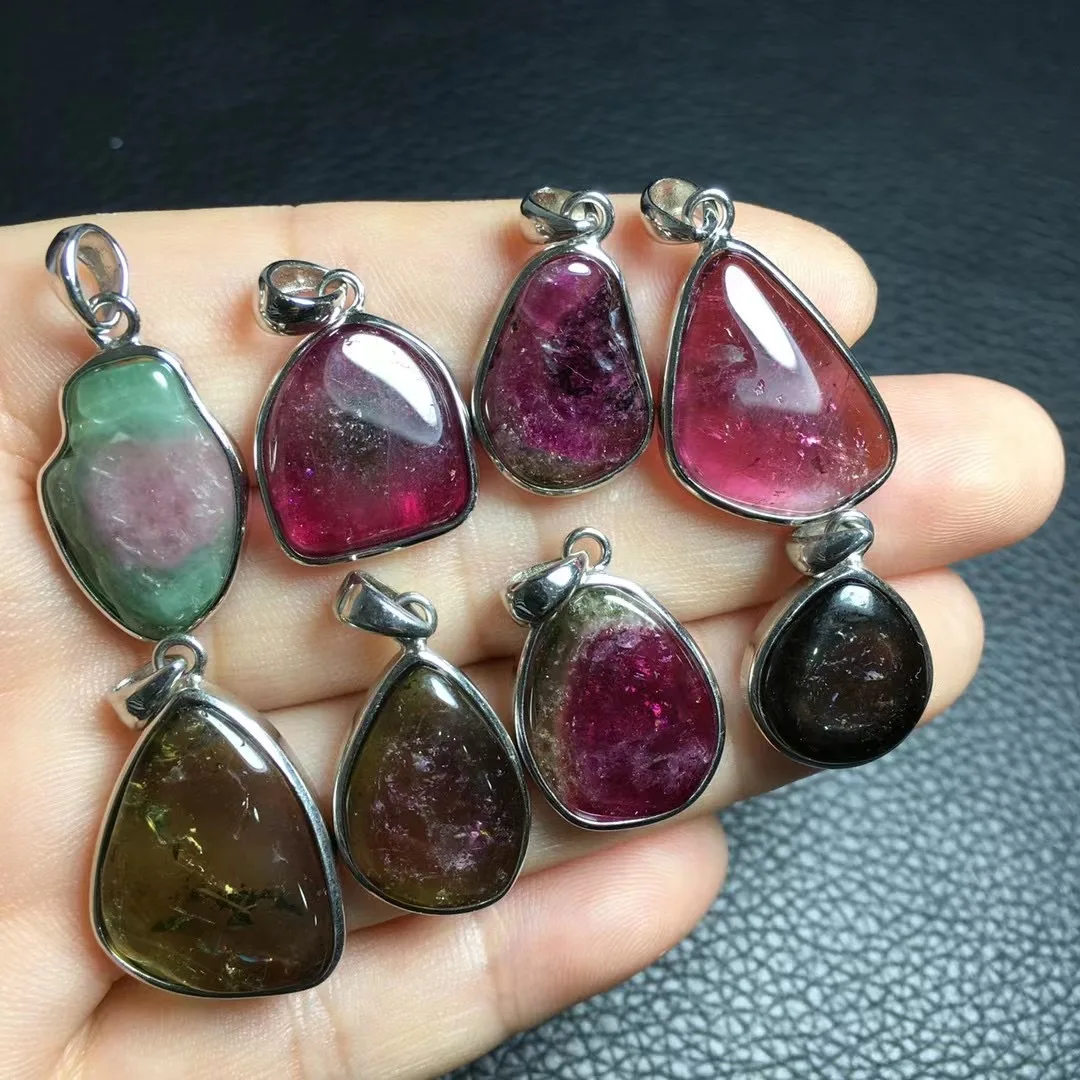 

1 Pc Fengbaowu Natural Stone Multicolored Gem Colorful Watermelon Tourmaline Pendant 925 Sterling Silver Fashion Jewelry Gift