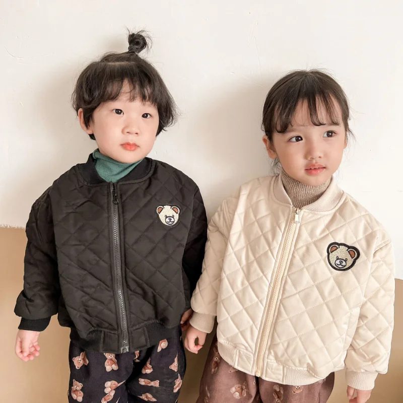 

Зимние детские парки с вышивкой медведя из мультфильма для мальчиков и девочек