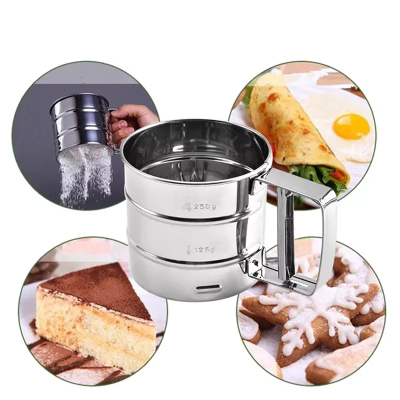 

Stainless Steel Flour Sifter Fine Mesh Powder Flour Sieve Icing Sugar Manual Sieve Cup Kitchen Gadget Baking Pastry Tools Gadget
