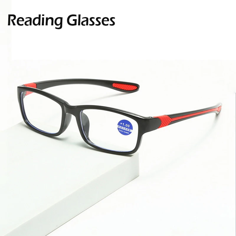 

Fashion Sports Anti-blue Light Reading Glasses Men Women Black Red TR90 Frame Reading Eyewear Presbyopia Eyeglasses +1.0 to+4.0
