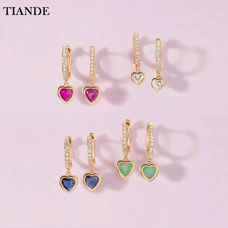 

TIANDE Gold Plated Heart Dangle Earrings for Women Colour CZ Zircon Piercing Hoop Drop Earrings 2022 Fashion Jewelry Wholesale