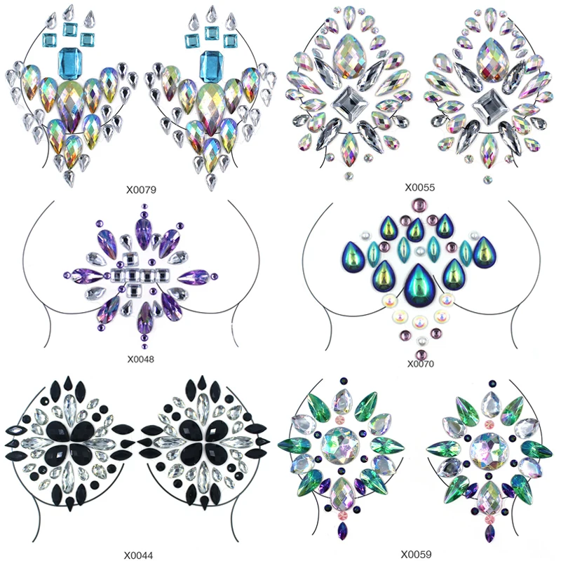 

Music Festival Crystal Resin Drill Chest Tattoo Stickers Fashion Self Adhesive Acrylic Stage Performance Nipple Sexy Decorations