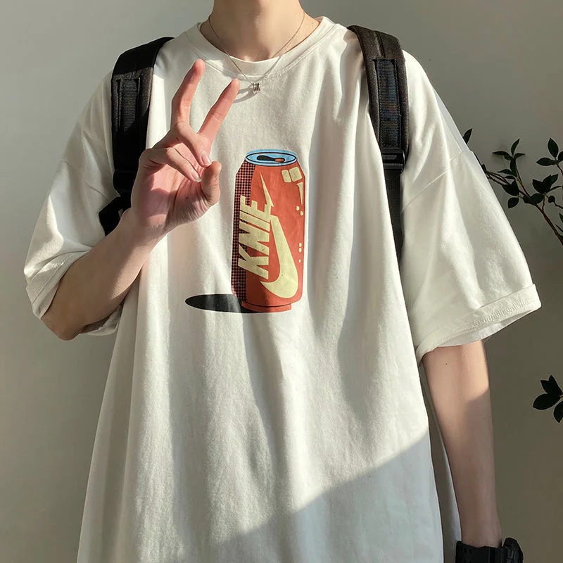 

Футболка с коротким рукавом для мужчин и женщин, модный Свободный Топ с принтом Ins Cola, универсальная одежда с рукавом до локтя, на лето