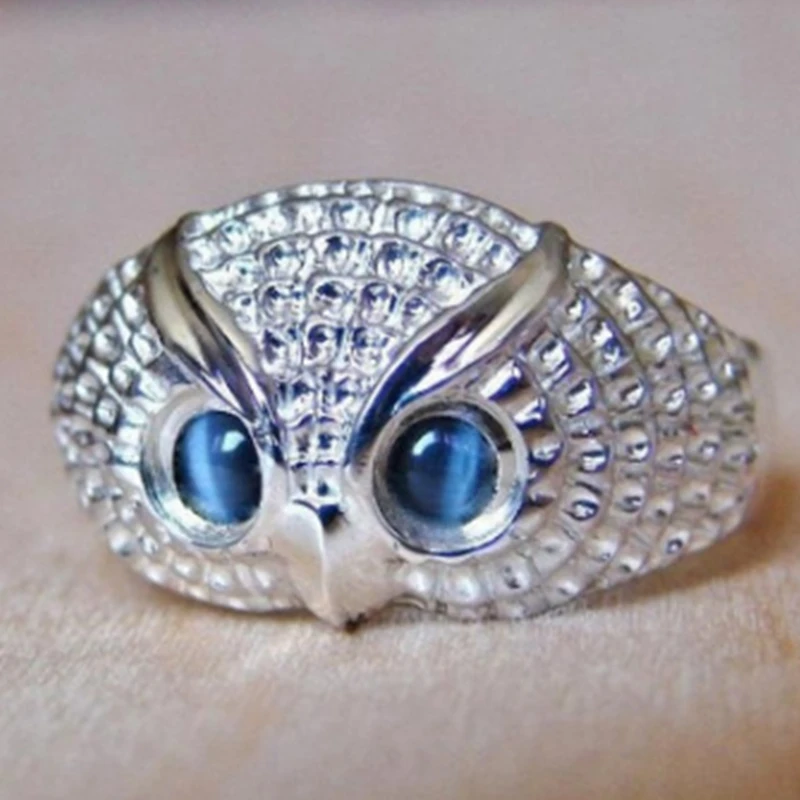 

Cute Animal Owl Women Finger Ring Blue Imitation Opal Eyes Fashion Jewelry Personality Party Silver Color Ring Festival Gift