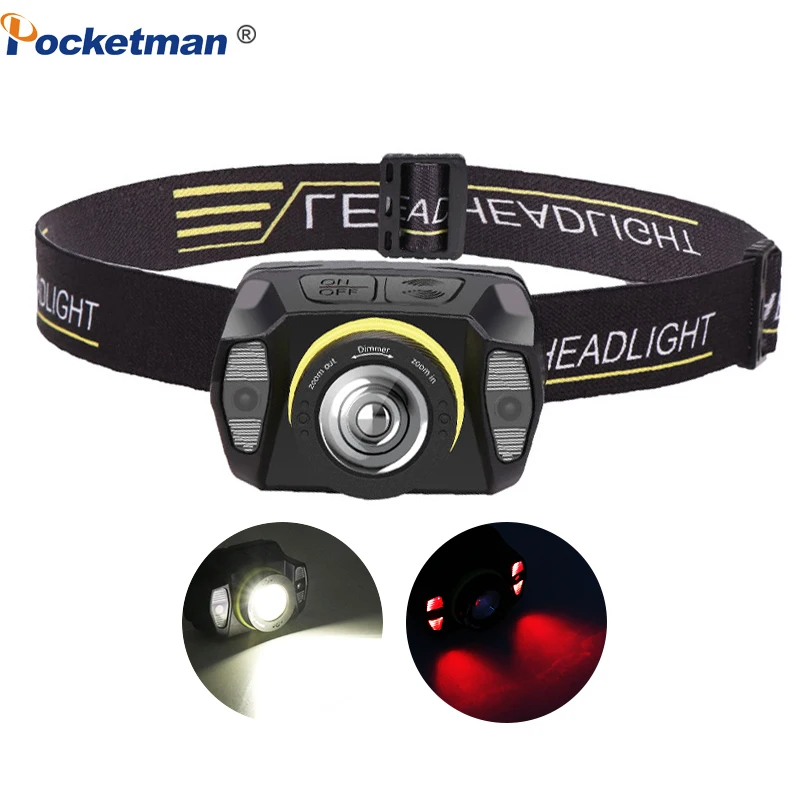 

Rechargeable Headlamp Waterproof Headlight Motion Sensor Headlamps Zoomable USB Head Lamp Head Flashlight with Built-in Battery