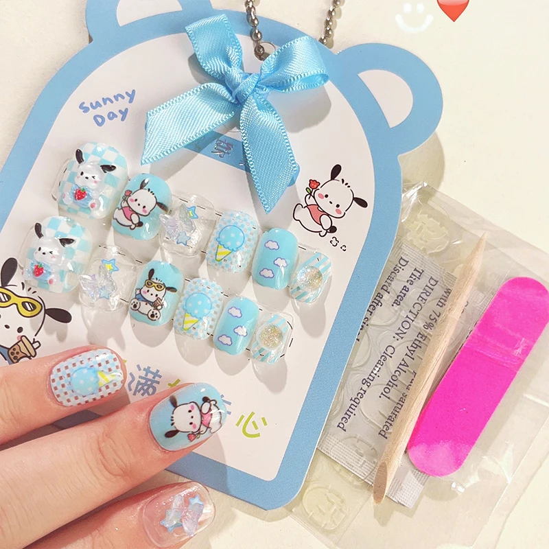 12 шт. детский набор ногтей Kawaii Sanrio серии короткие квадратные накладные ногти в