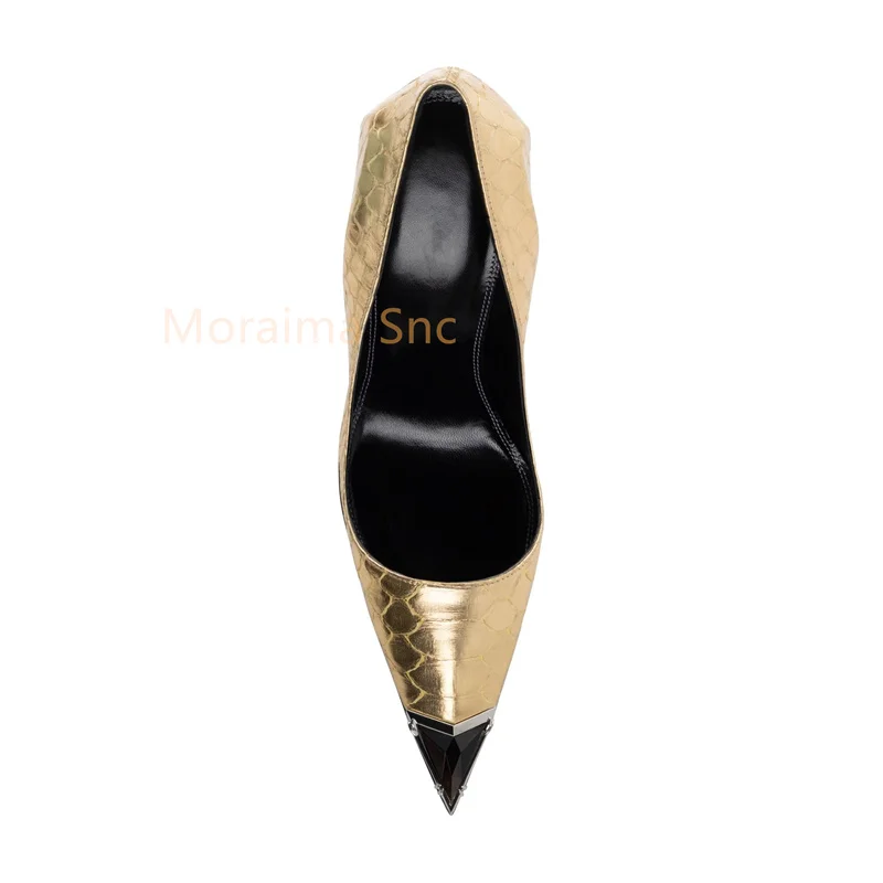Snake Skin Pointed Toe High Heels Women Pumps Metal Decor Designer New Shallow Stiletto Sexy Single Shoes Women Party Wedding