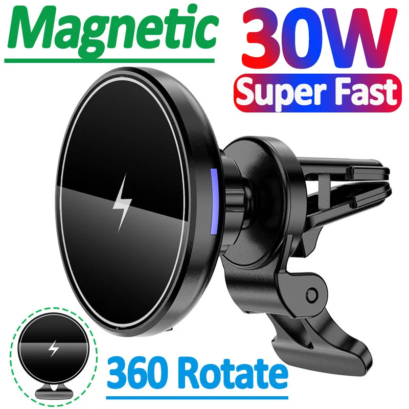 

30W Strong Magnetic Car Wireless Charger for macsafe iPhone 14 13 12 pro max Air Vent Car Phone Holder Stand Fast Car Charging