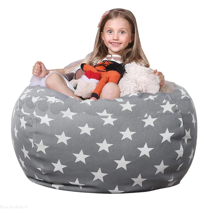 New Bean Bag Storage Cover Stuffed Animal Chair Baby Girl Zip Canvas Children Kids Sofa Plush Toy Organizer Large Capacity Dolls