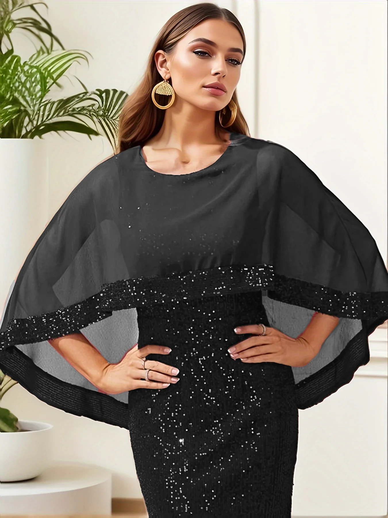 Женское шифоновое платье-макси с рукавами летучая мышь