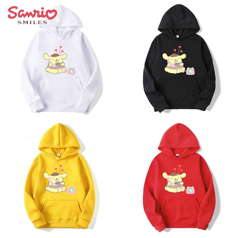 

New Kawaii Sanrio Men's Sweater Anime Cartoon Pompom Purins Spring and Autumn Sports Padded Casual Women's Hoodie Halloween Gift
