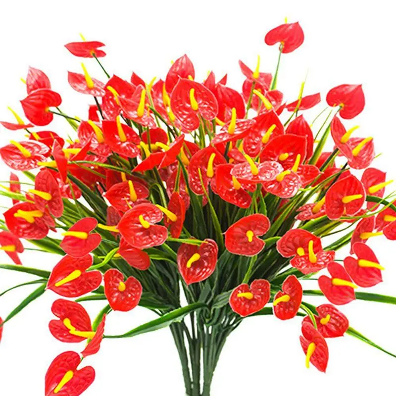 

4 искусственные цветы, искусственные растения антуриума, пластиковые кустарники, зеленые комнатные и наружные Подвесные Растения, домашний...