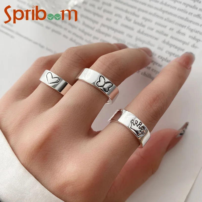 

3Pcs/set Rings for Women Crown Butterfly Love Joint Ring Silver Color Flower Geometric Jewelry 2022 New Trend Female Accessories
