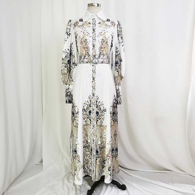 Eid Dress Printed Dubai Turkish Abaya For Women 2022 With Belt Long Sleeves Muslim Floral Islam Hijab Malaysia Traditional Dress