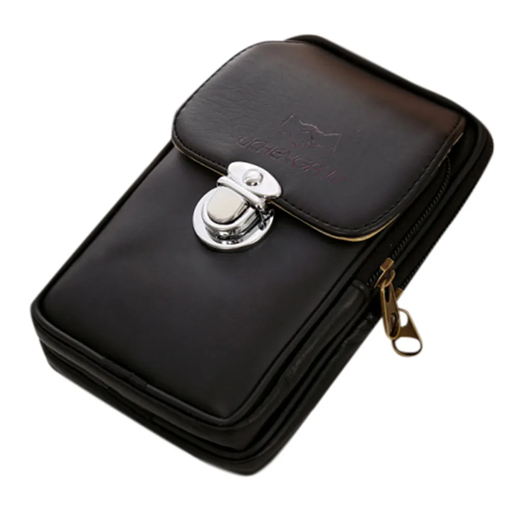

Men Simple Retro Versatile Casual Double-deck Cellphone Waist Packs Belt Bag Geometric Waist Packs Chest Phone Pouch