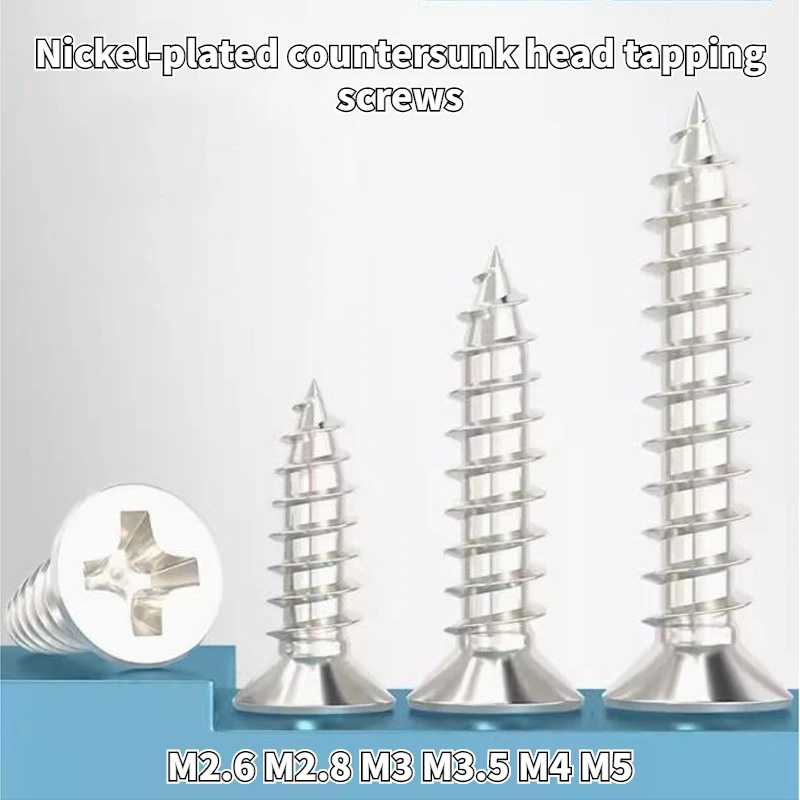 

Carbon Steel Nickel-plated Flat Head Self-tapping Screws Cross Countersunk Head Self-tapping Screws M2.6M2.8M3 M3.5M4 M5