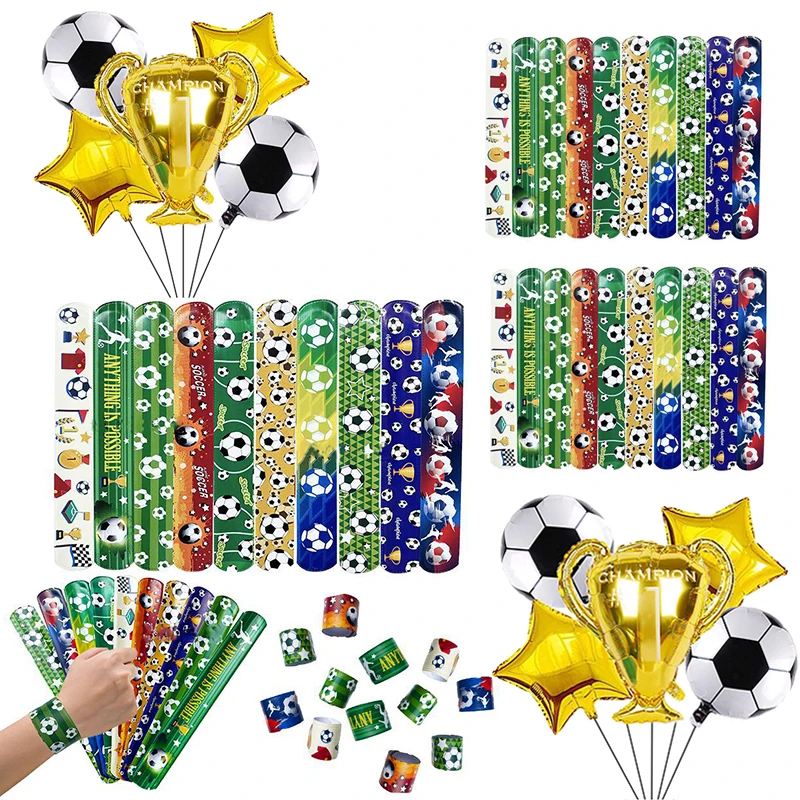 

10Pcs Football Slap Bracelets Gift Football Party Decoration Happy Kids Boys World Cup Theme Birthday Party Favors Soccer Toys