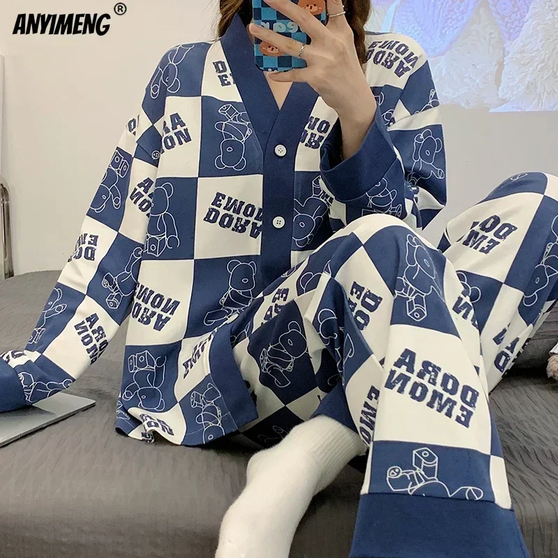 SUKAE женские осенне-зимние новые пижамы из искусственного хлопка одежда для сна