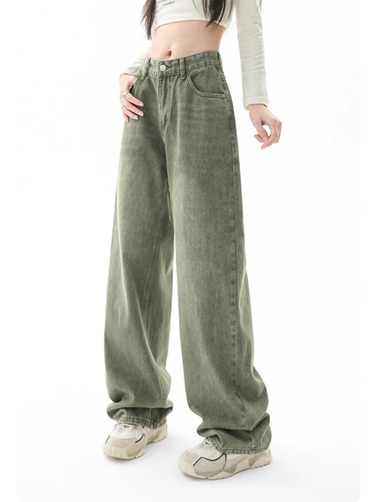 

Women Denim Long Trousers Wide Leg Pants Green Baggy Jeans Vintage Streetwear Ins Street Classical High Waist Korean Fashion New